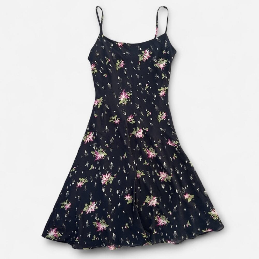Banana Republic Vintage 2000s Silk Floral Overlay Midi Dress
